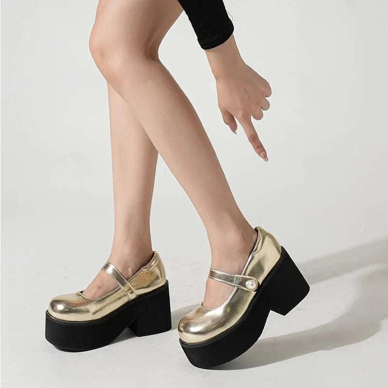 Punk Platform Patent Leather Women Pumps Thick Bottom High Heels Red Mary Jane Shoes Japanese Style Lolita Shoes Big Size 42