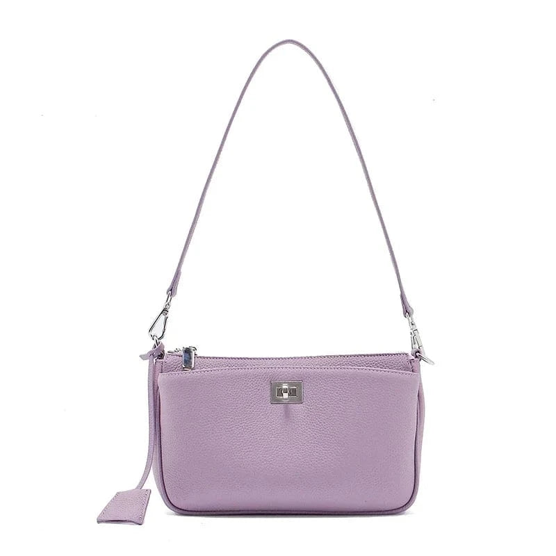 PURPLE / 25x6x16cm Women Cow Real Leather Shoulder Bags Ladies Natural Cowhide Fashion Retro Handbags Female Designer Luxury Crossbody Bag for Lady