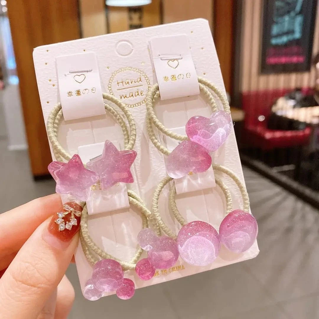 Purple 8-piece set Children's Small Rubber Band Cute Princess Tiara Hair Rope Simple Tie Ring Colored Hair Rope