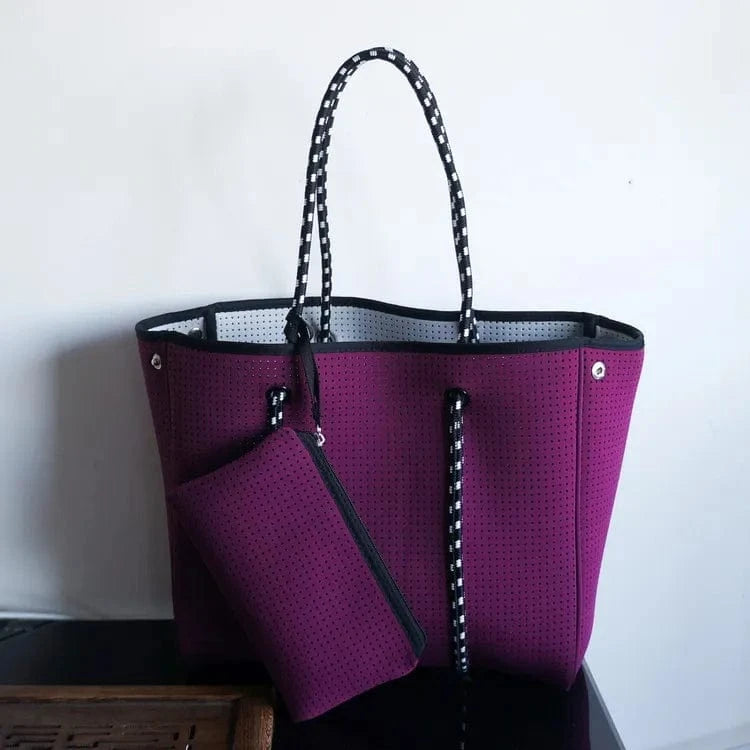 Purple Beach Bag Hot Selling Fashion Durable Perforated Designer Neoprene Bag Wholesale Neoprene Bags Women Handbags Ladies
