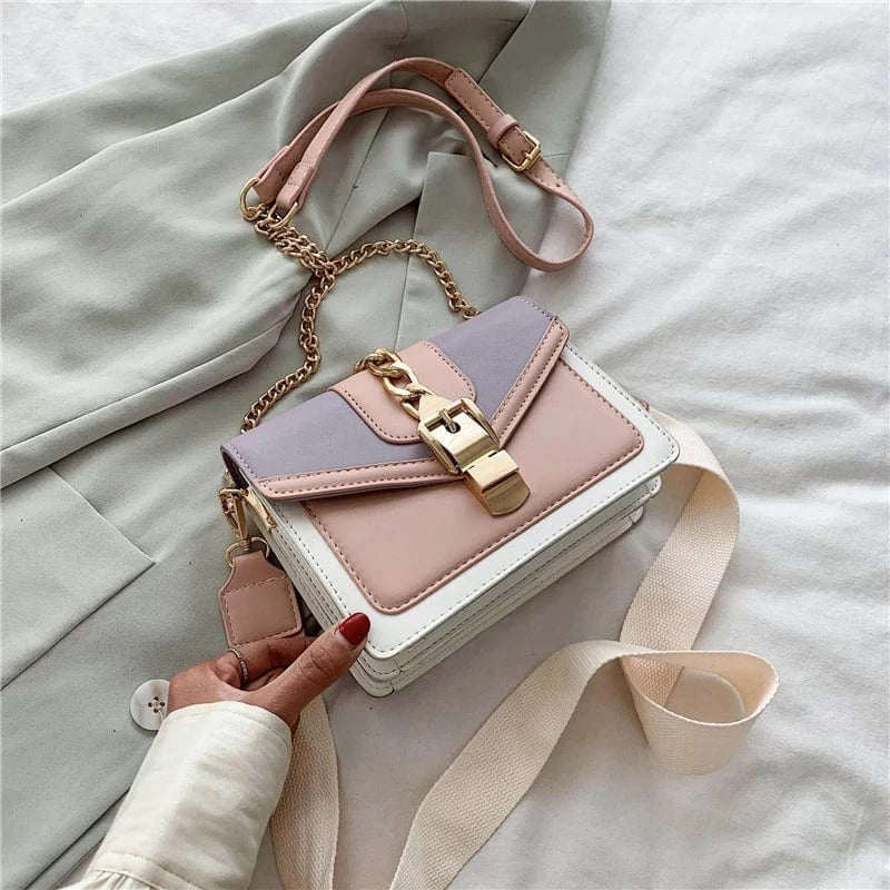 Purple Contrast Color Fashion Chain Crossbody Bags PU Leather Ladies Handbags Luxury Small Women Hand Bags 2023