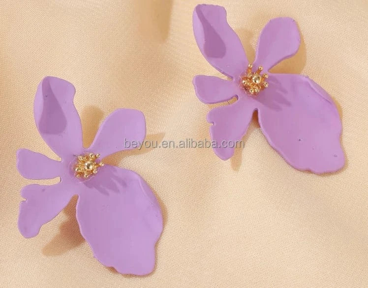 Purple Flower Series Fabric Acrylic Ear Stud Fashion Pierce Wedding Holiday Party Earring Jewelry Gift