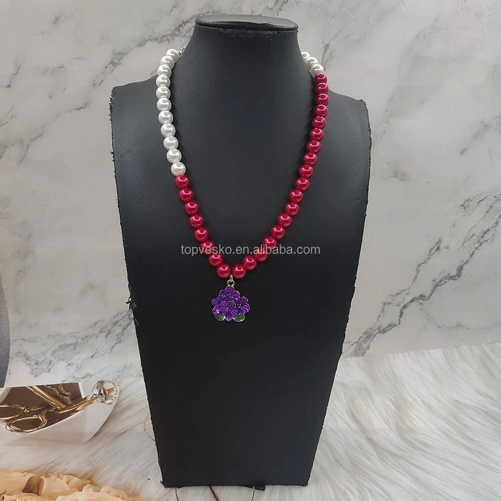 Purple Handmade Greek Sorority Pearl Purple Flower Pendant Necklace Women Jewelry Accessory Gift