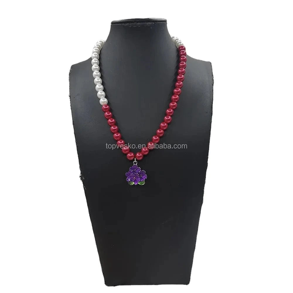 Purple Handmade Greek Sorority Pearl Purple Flower Pendant Necklace Women Jewelry Accessory Gift