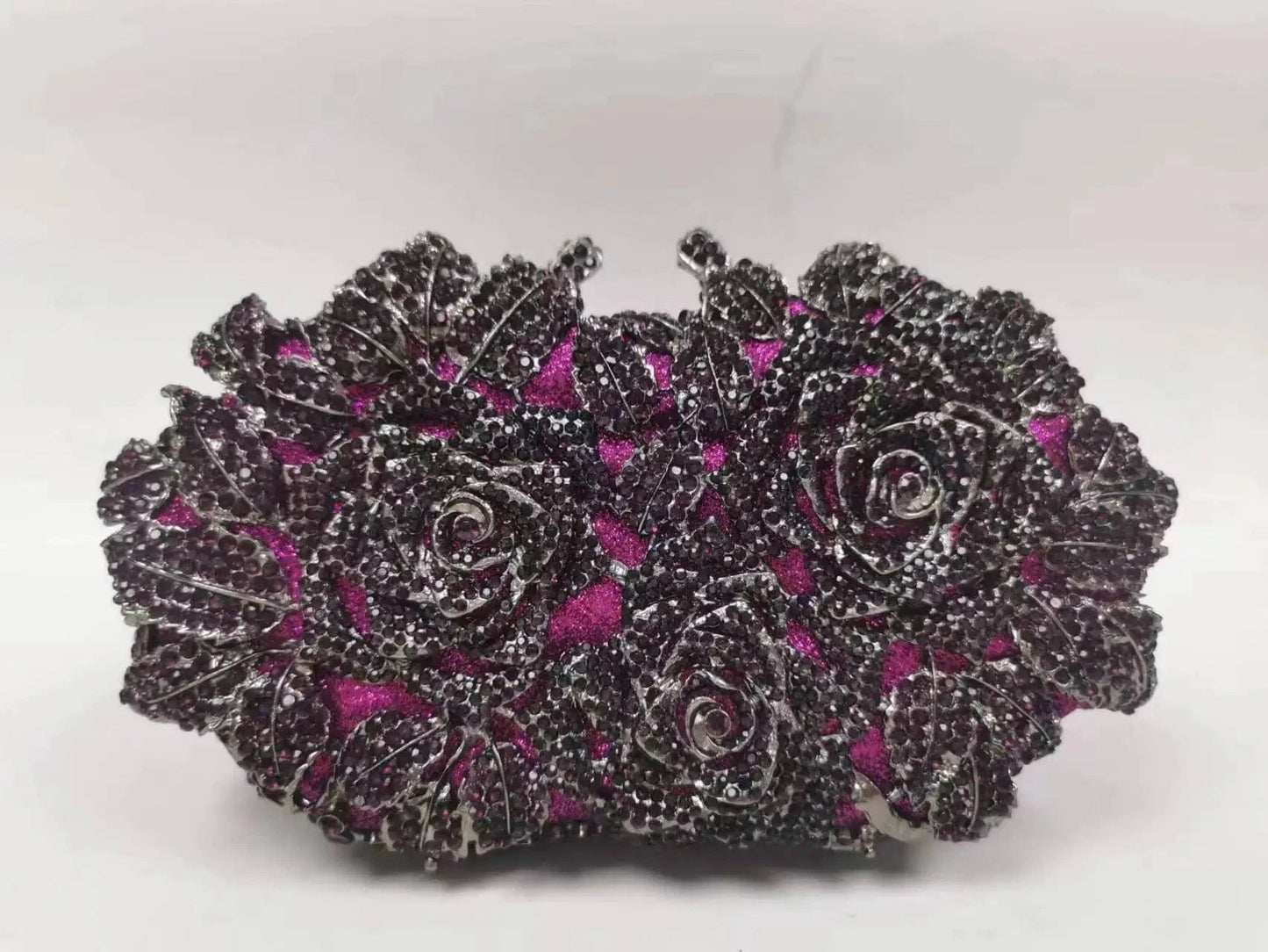 Purple Luxury Crystal Gown Bags Evening Handbags Flower dress Clutch Purse Party Diamond Bag