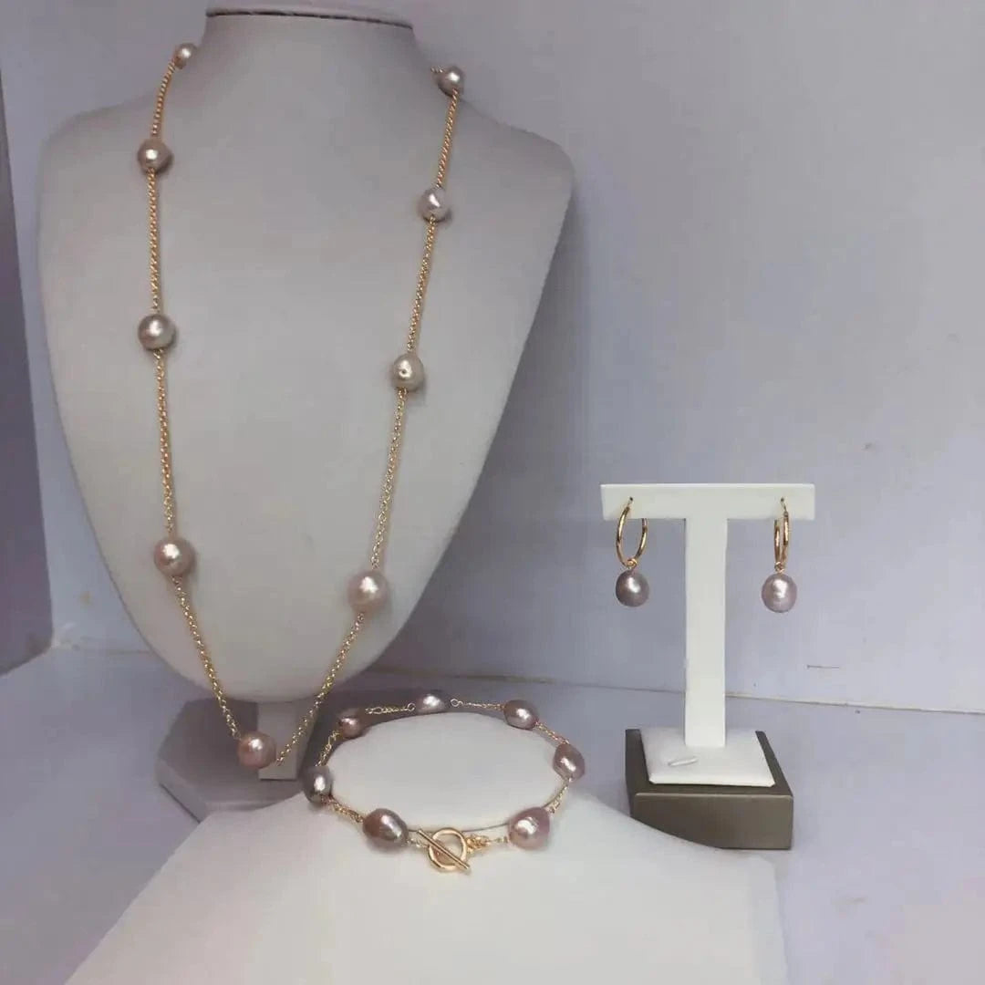 Purple Real Oyster Fresh Water Necklace Bracelet Earrings Jewelries Pearl Set Jewelry Gold 2022 Natural Black Brass Flower 2 Sets NGTC