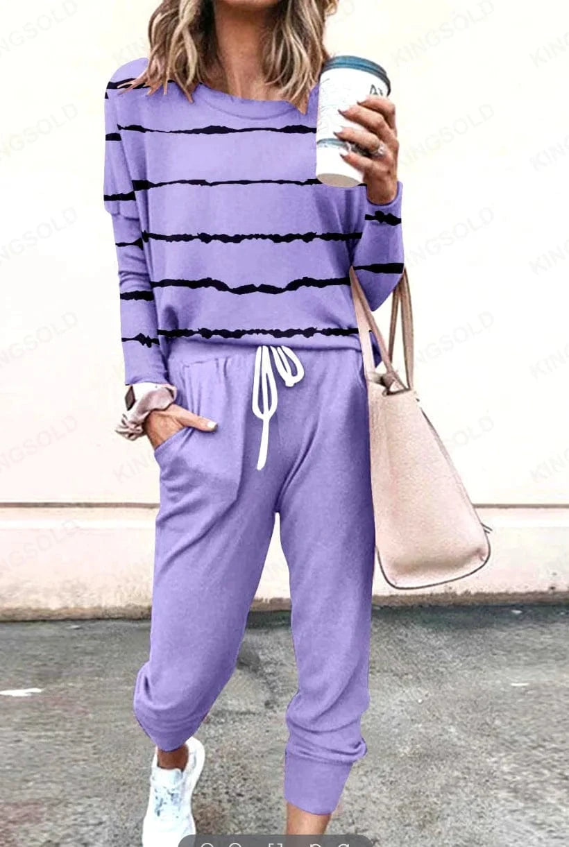 PURPLE / S Women Clothing Sets Short Sleeve T-shirt+Pant 2Pcs 2024 Summer Camouflage Tie-Dyed Loose Tees Tops Sports Casual Suit New