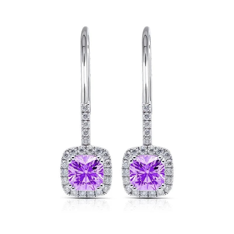 Purple S925 Silver Color Diamond Earring for Women Luxury Blue Sapphire and Ruby Topaz silver Jewelry Gemstone Diamond Stud Earrings