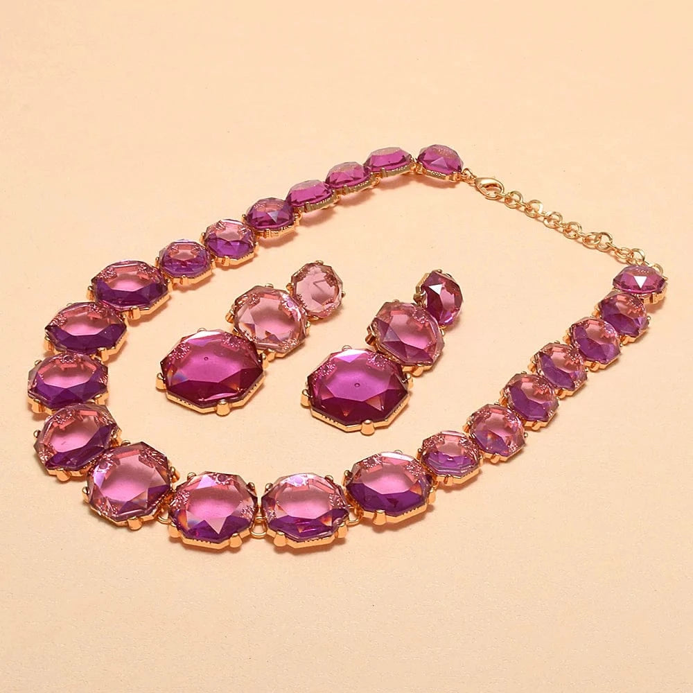 Purple-Set High Quality Multicolor Resin Choker Necklace Women Jewelry Statement Collar Necklace Trendy Accessories Wholesale