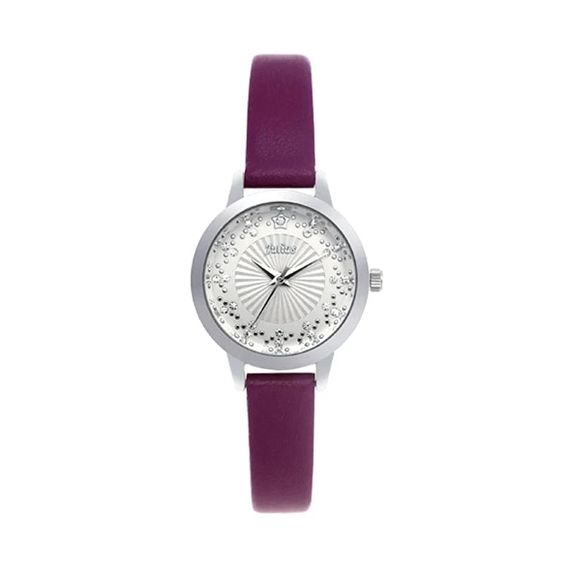 PURPLE Small Rhinestones Julius Lady Women's Watch Japan Quartz Elegant Fashion Hours Bracelet Leather Girl's Gift No Box