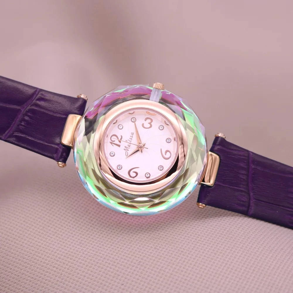 PURPLE Top Luxury Crystal Melissa Lady Women's Watch Elegant Rhinestone Fashion Hours Dress Bracelet Clock Girl Birthday Gift Box