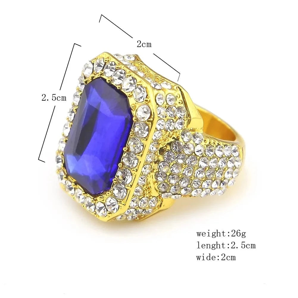 Qiuhan Blingbling Hip Hop Gem Ring Earrings Pendant Necklace Jewelry Set Gift