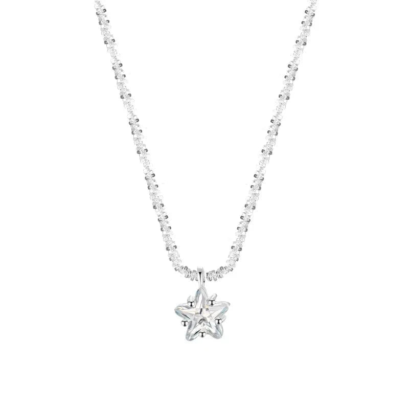 QIUHAN Jewellery for Women S925 Sterling Silver Glittering Star Necklace