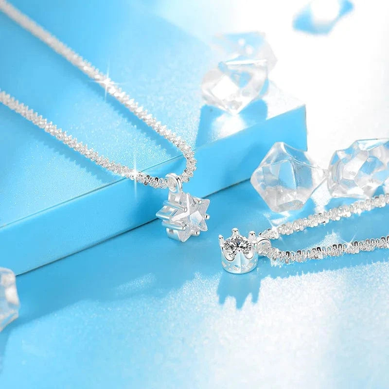 QIUHAN Jewellery for Women S925 Sterling Silver Glittering Star Necklace