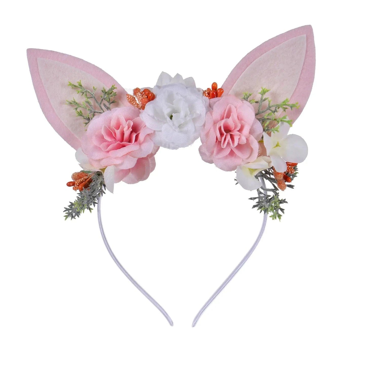 QIUHAN Spring Woodland Flower Fairy Rabbit Hairband Easter Floral Bunny Ears Headband
