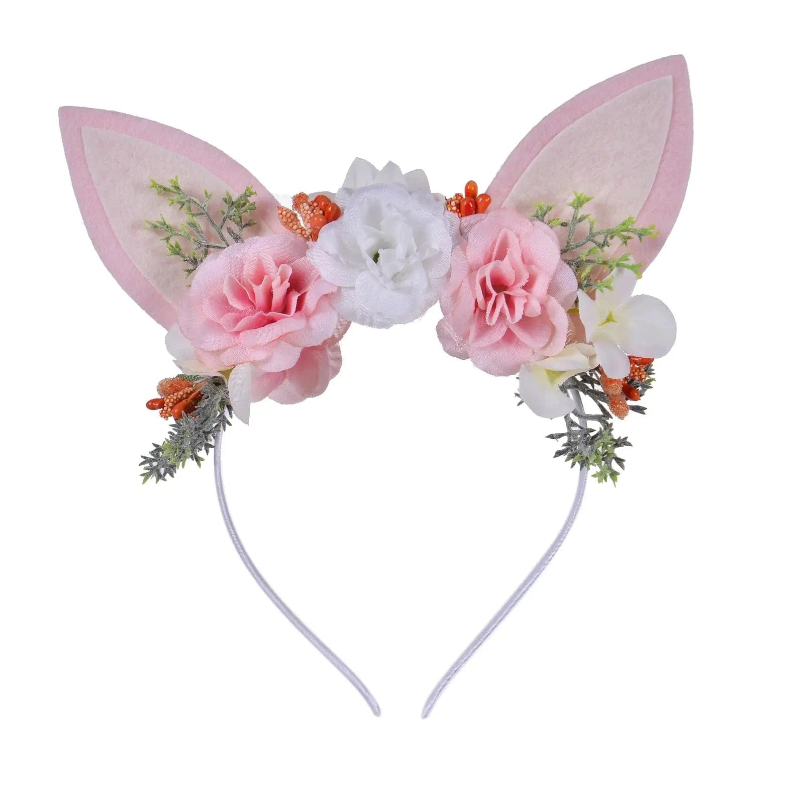 QIUHAN Spring Woodland Flower Fairy Rabbit Hairband Easter Floral Bunny Ears Headband