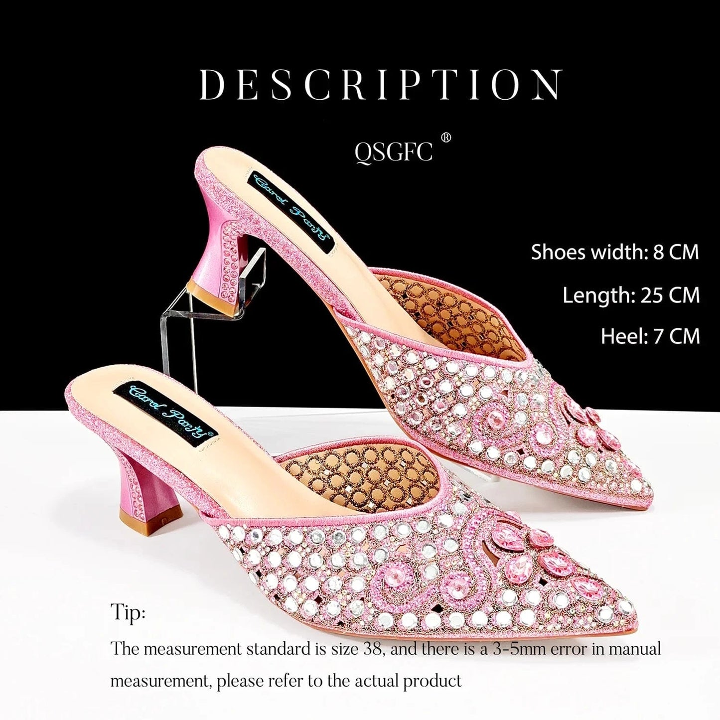 QSGFC New Design Specials Italian Women Heels Shoes and Bag in Pink Color Comfortable Heels With Rhinestone for Part
