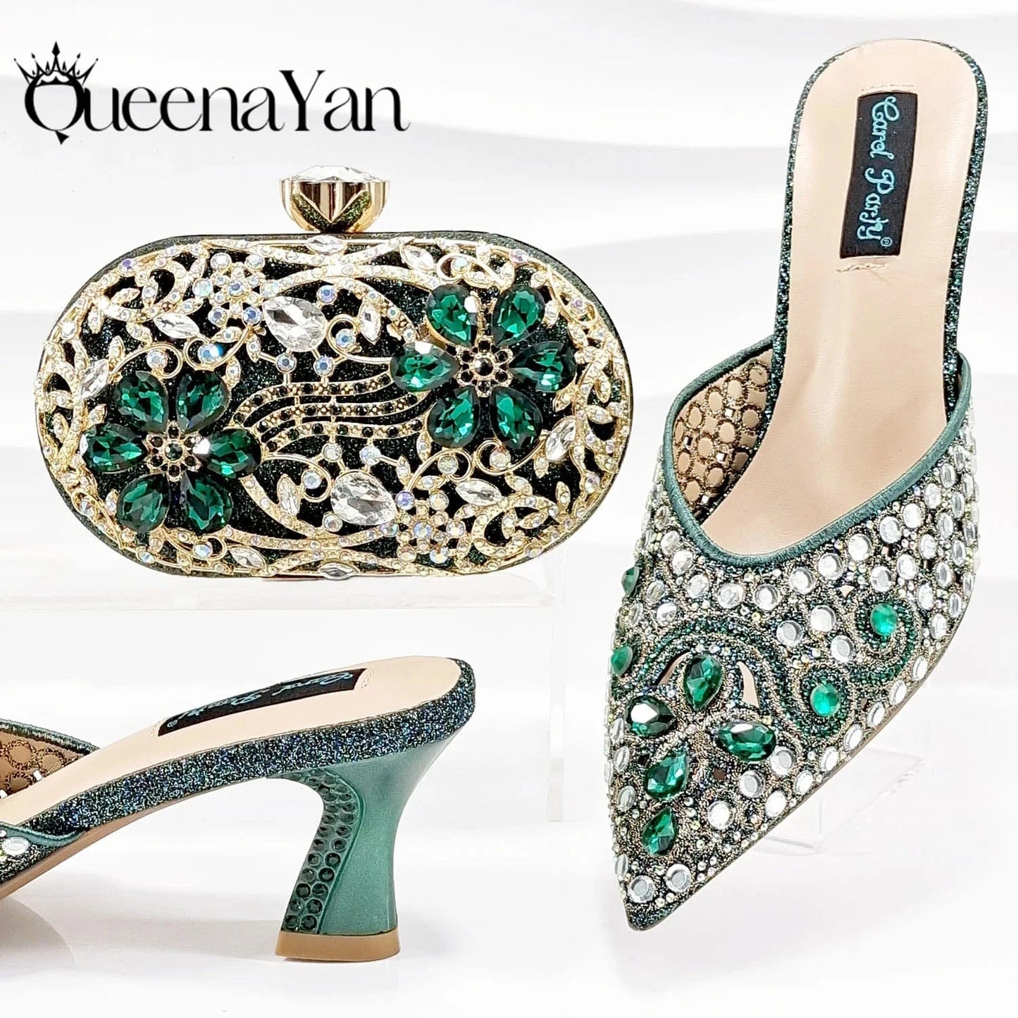 QSGFC New Design Specials Italian Women Heels Shoes and Bag in Pink Color Comfortable Heels With Rhinestone for Part