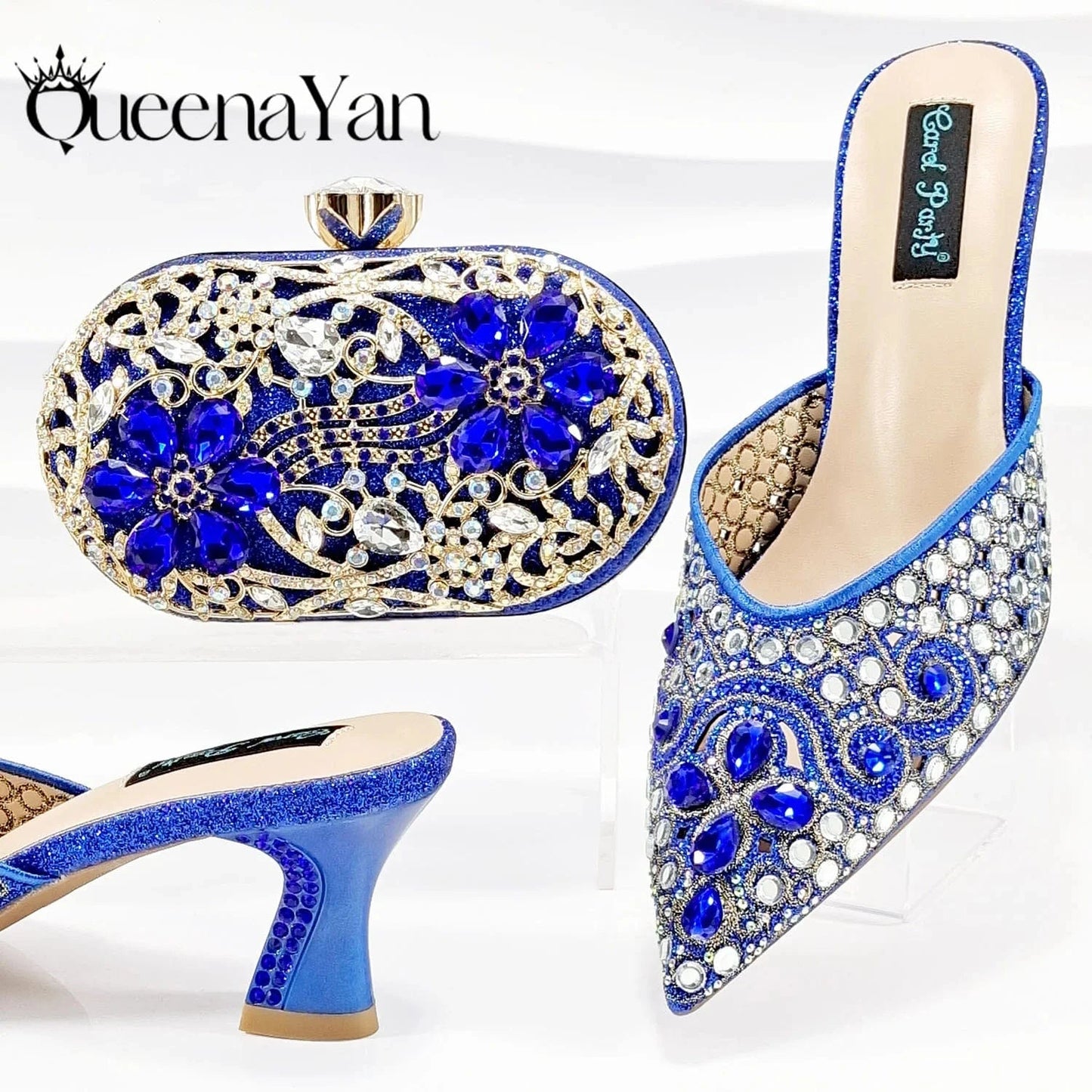 QSGFC New Design Specials Italian Women Heels Shoes and Bag in Pink Color Comfortable Heels With Rhinestone for Part