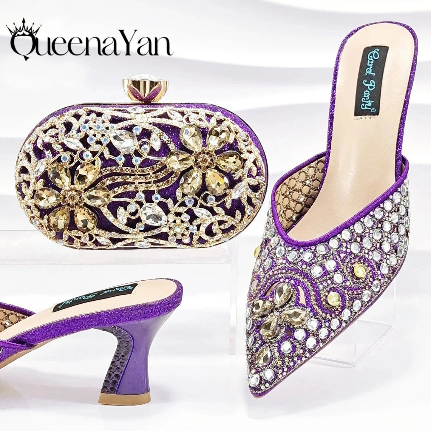QSGFC New Design Specials Italian Women Heels Shoes and Bag in Pink Color Comfortable Heels With Rhinestone for Part