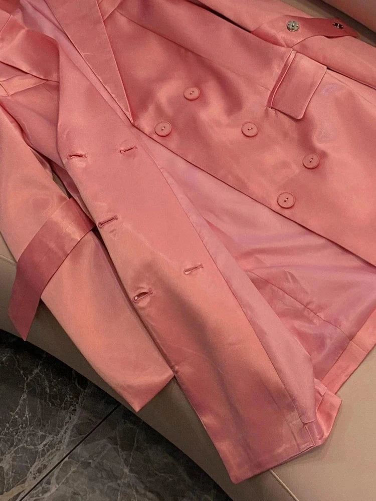 Quality Satin Lady Designed Elegant Style Office Solid Long Sleeve Wear Women Short Mini Pink Blazer Dress