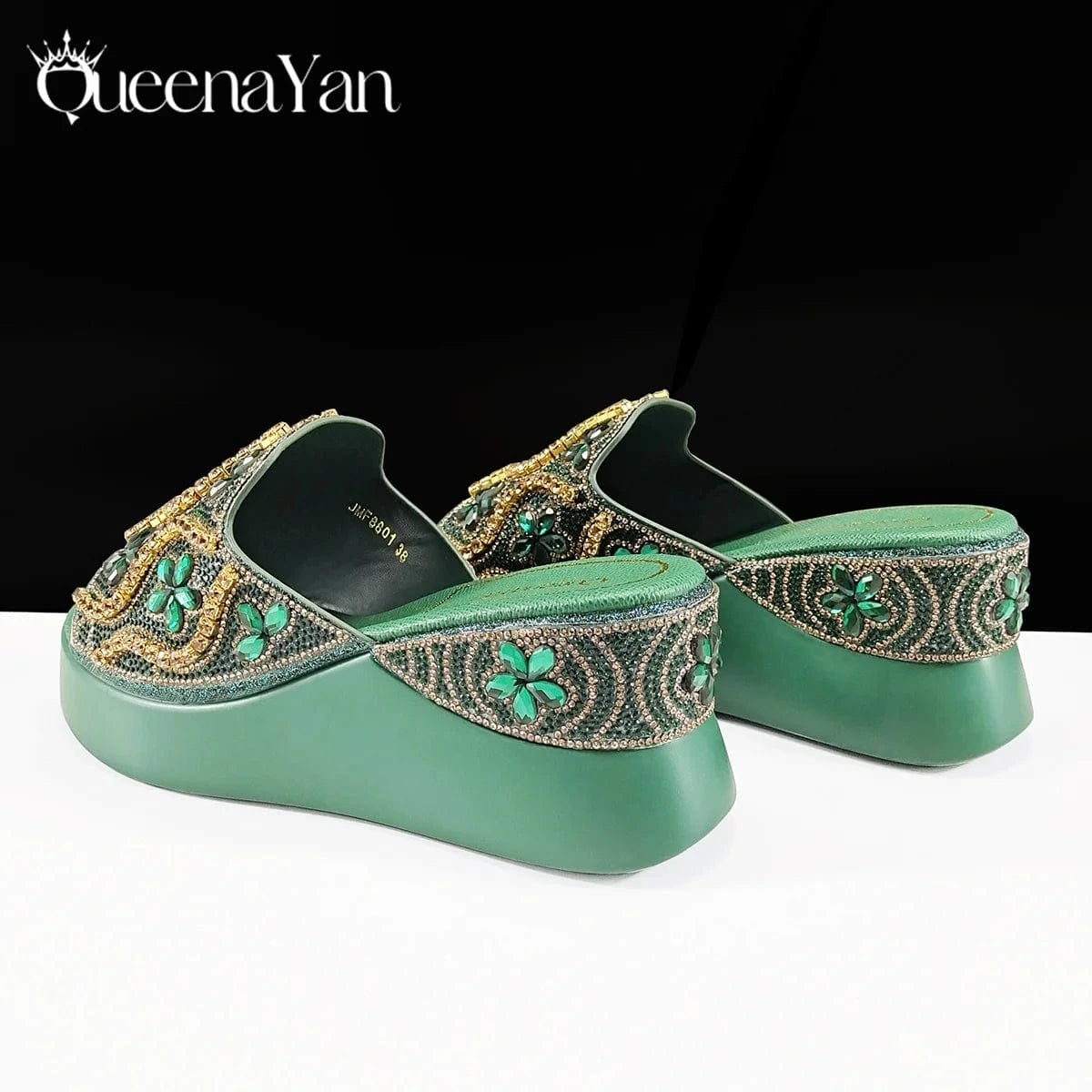 Queena Yan High Quality 2025 Newst Hot Selling Open Toe Slingback Sandals with Bag Set in Green Color For Women Wedding Party