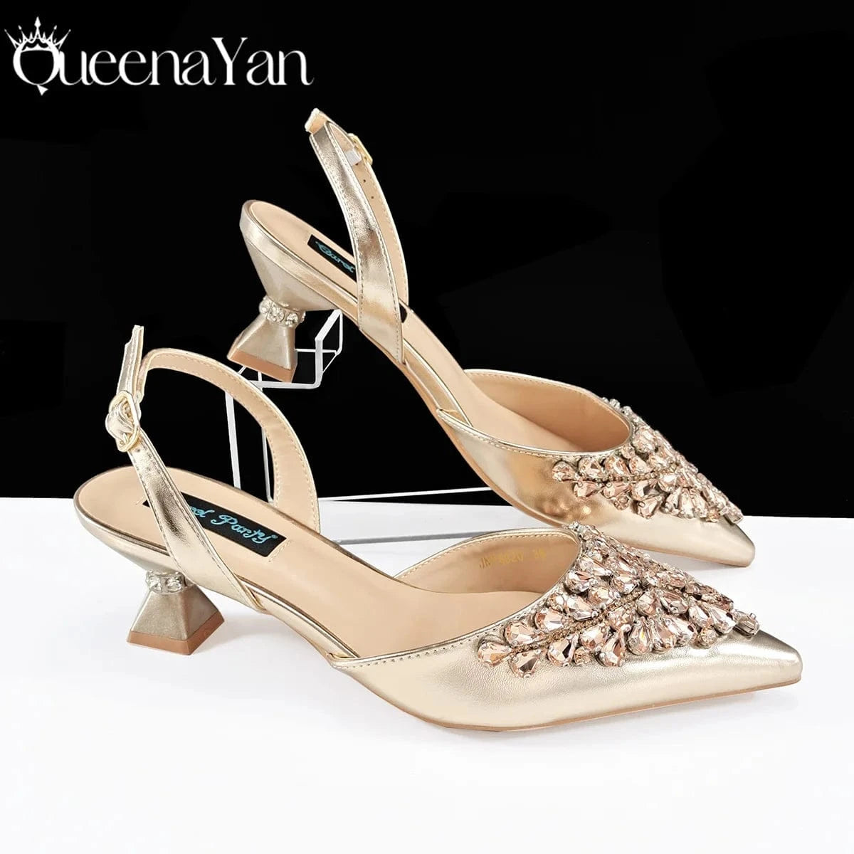 Queena Yan Italian shoes and handbags accessory set with rhinestone metal embellishments Wedding shoes Bridal shoes Designer