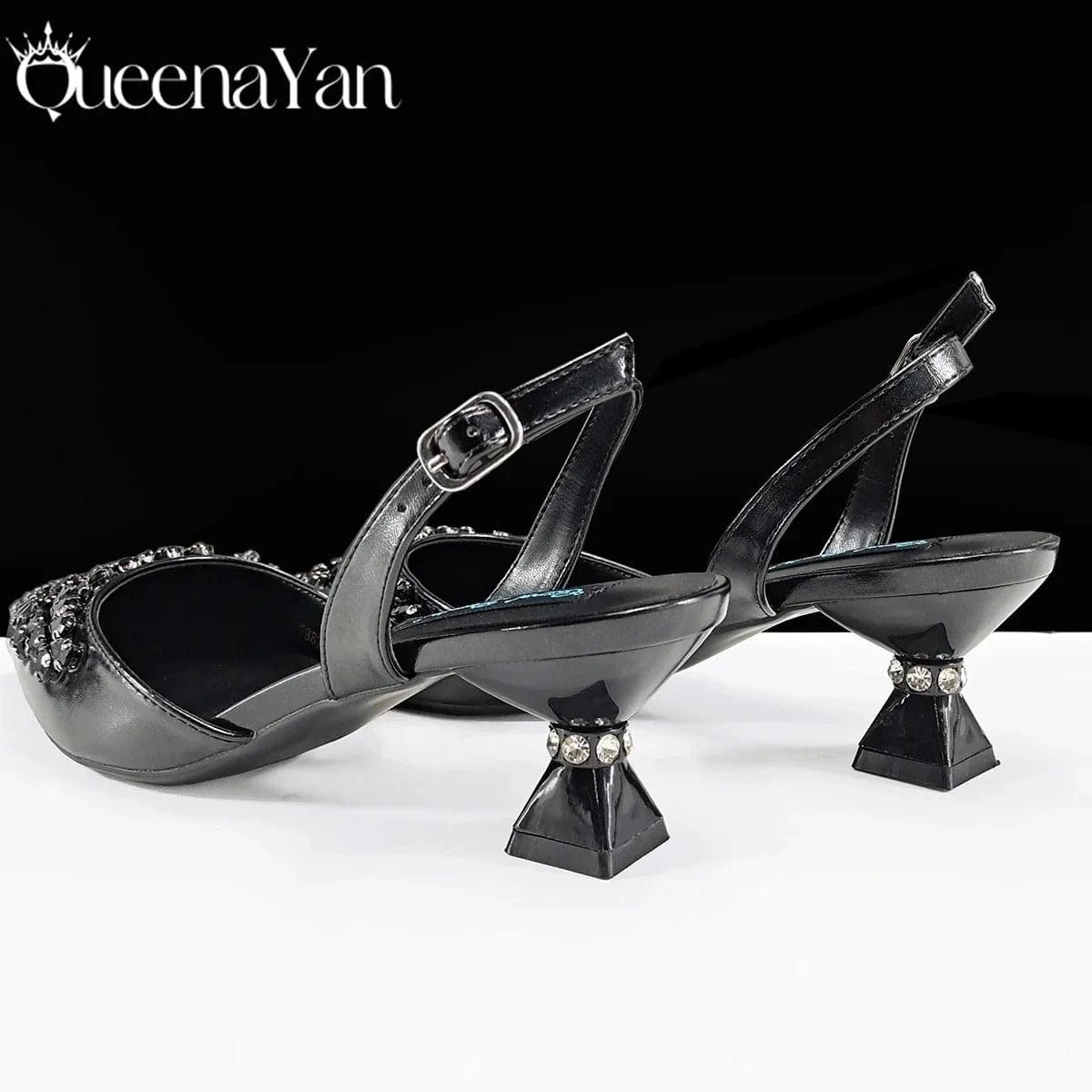 Queena Yan Italian shoes and handbags accessory set with rhinestone metal embellishments Wedding shoes Bridal shoes Designer