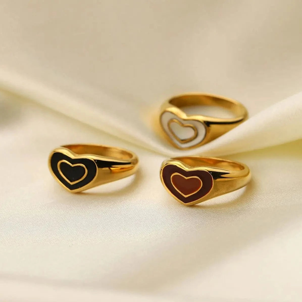 R1852 Tarnish Free Summer Jewelry Stainless Steel Colorful gold plated Rings heart Ring Finger Chunky Rings