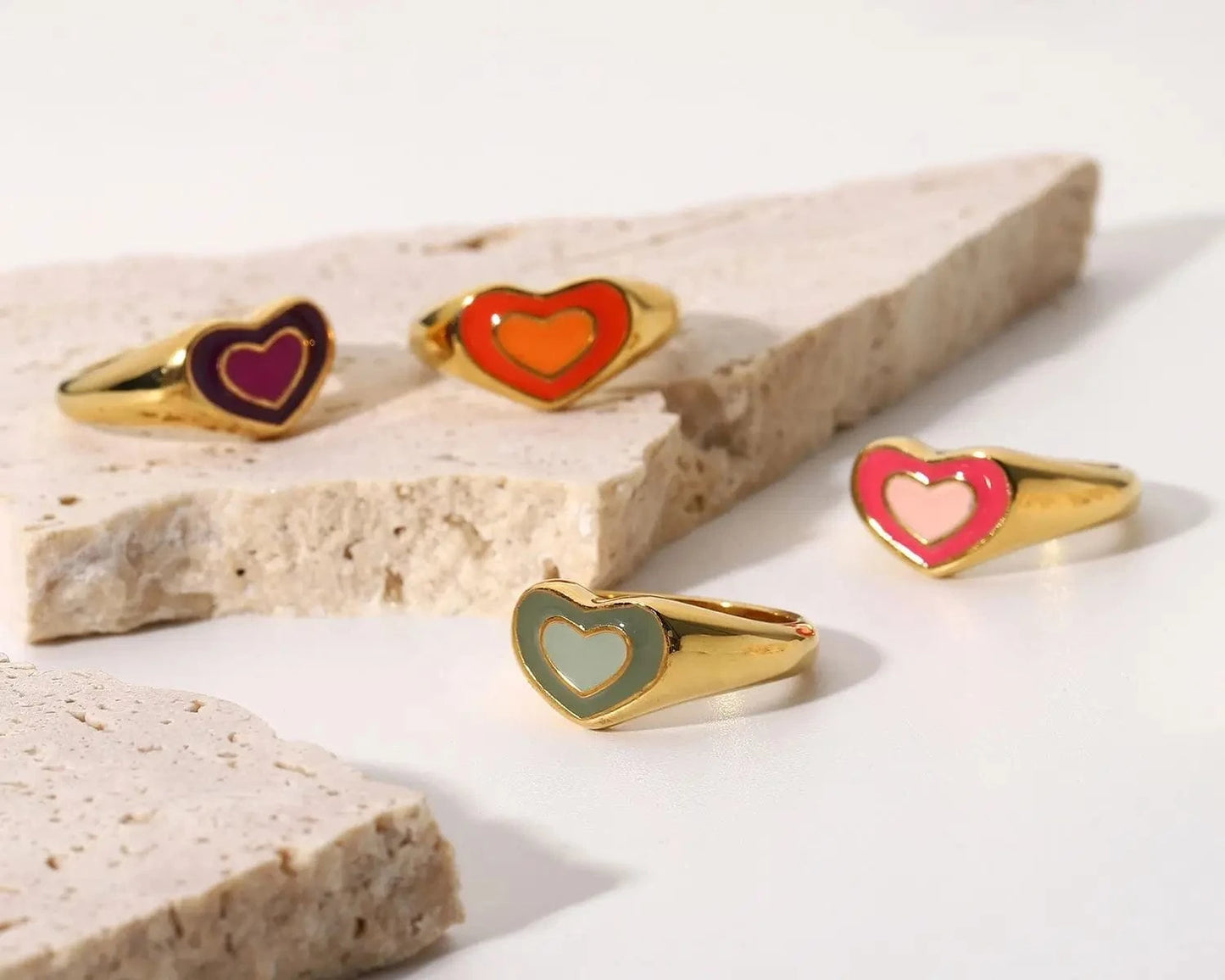 R1852 Tarnish Free Summer Jewelry Stainless Steel Colorful gold plated Rings heart Ring Finger Chunky Rings