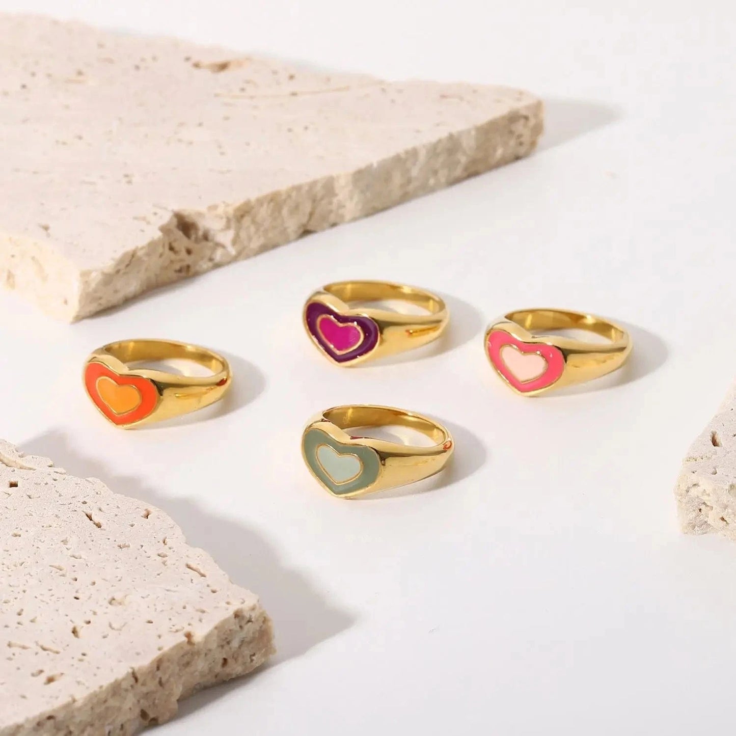 R1852 Tarnish Free Summer Jewelry Stainless Steel Colorful gold plated Rings heart Ring Finger Chunky Rings