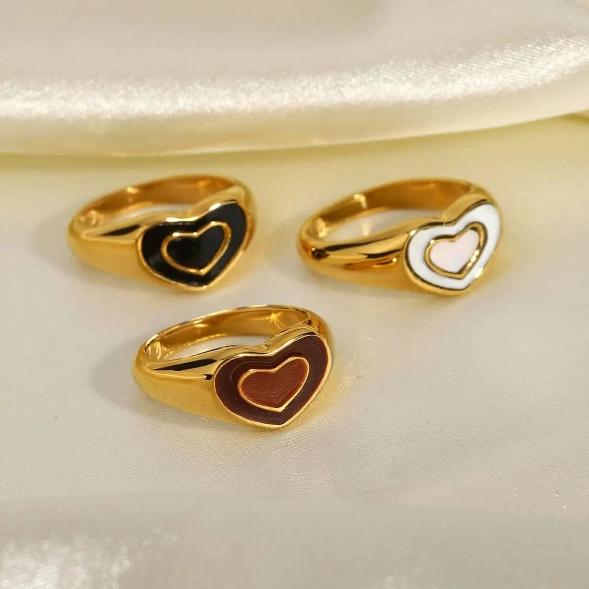 R1852 Tarnish Free Summer Jewelry Stainless Steel Colorful gold plated Rings heart Ring Finger Chunky Rings