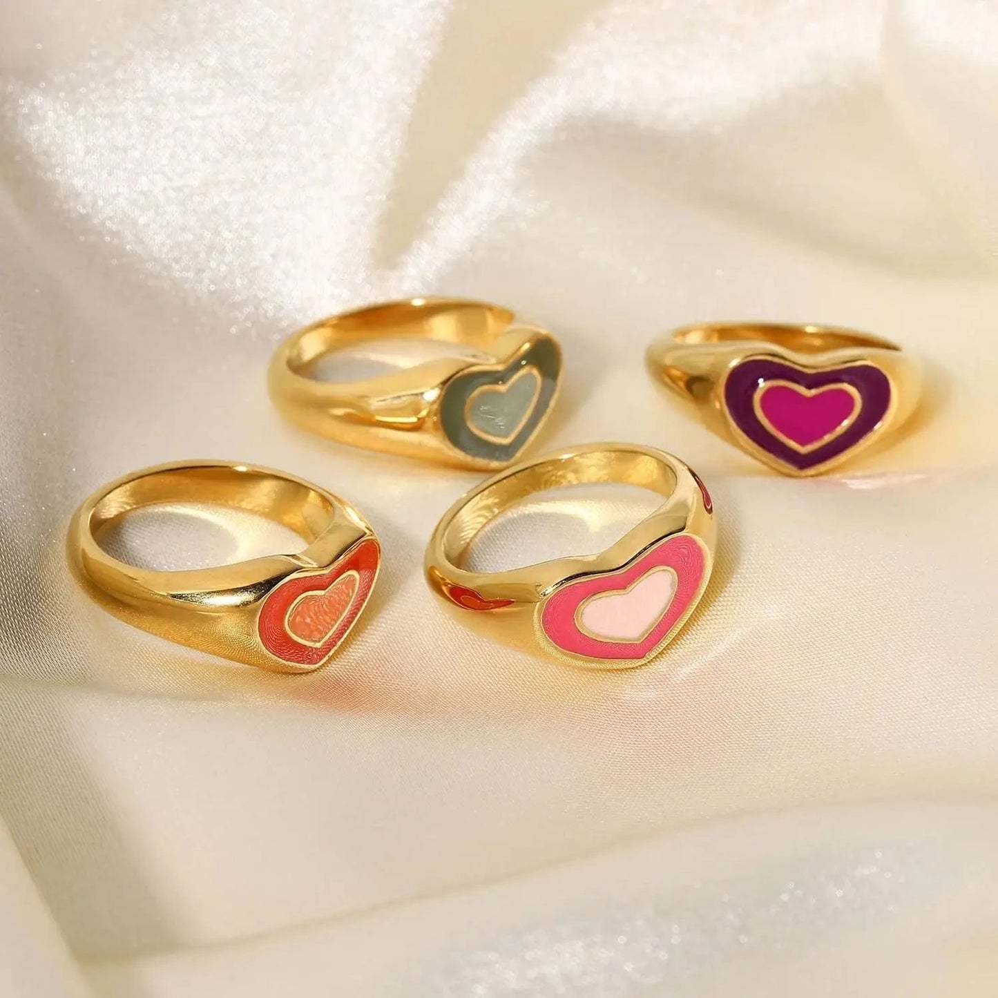 R1852 Tarnish Free Summer Jewelry Stainless Steel Colorful gold plated Rings heart Ring Finger Chunky Rings