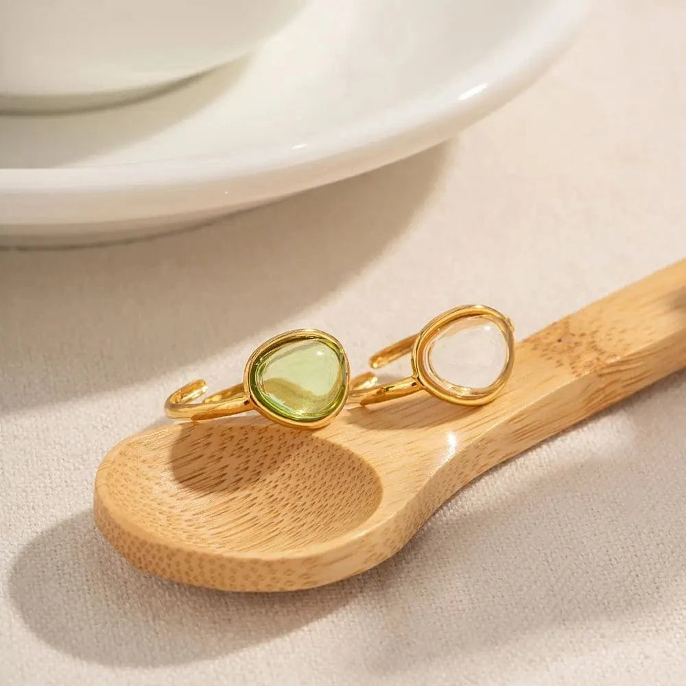 R1880 18K Gold Plated Stainless Steel Jewelry Summer Beach Resin Opening Rings for Women
