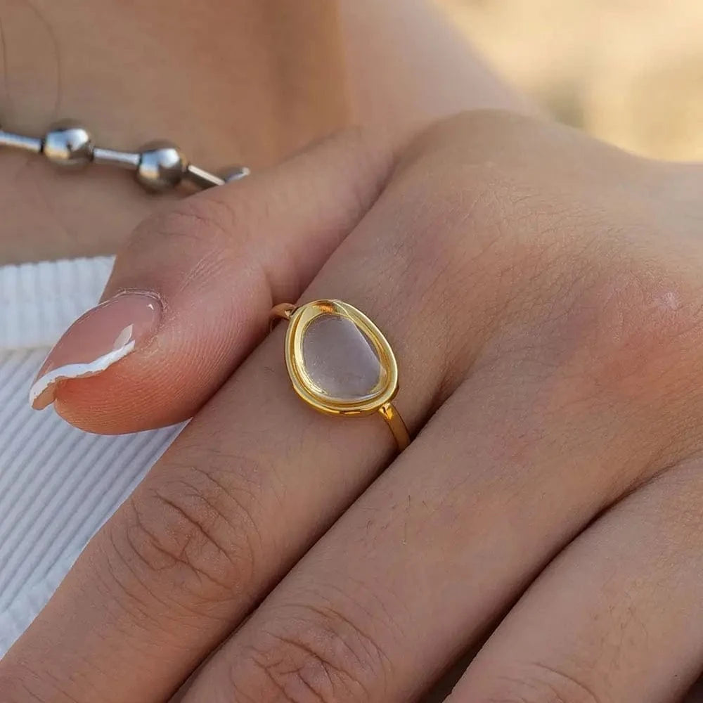 R1880 18K Gold Plated Stainless Steel Jewelry Summer Beach Resin Opening Rings for Women
