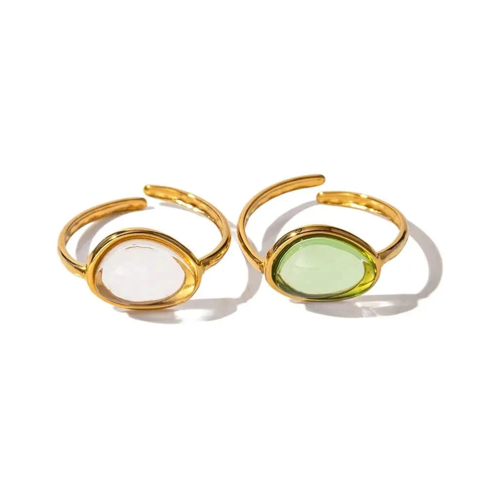 R1880 18K Gold Plated Stainless Steel Jewelry Summer Beach Resin Opening Rings for Women