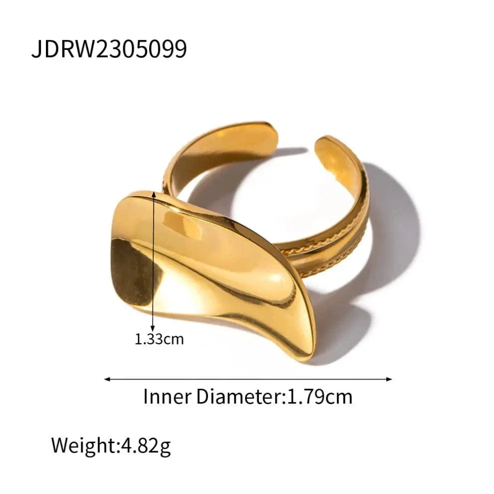 R1882 Open Ring 18K PVD Gold Plated Stainless Steel Opening Smooth Wide Bend Finger Ring For Woman