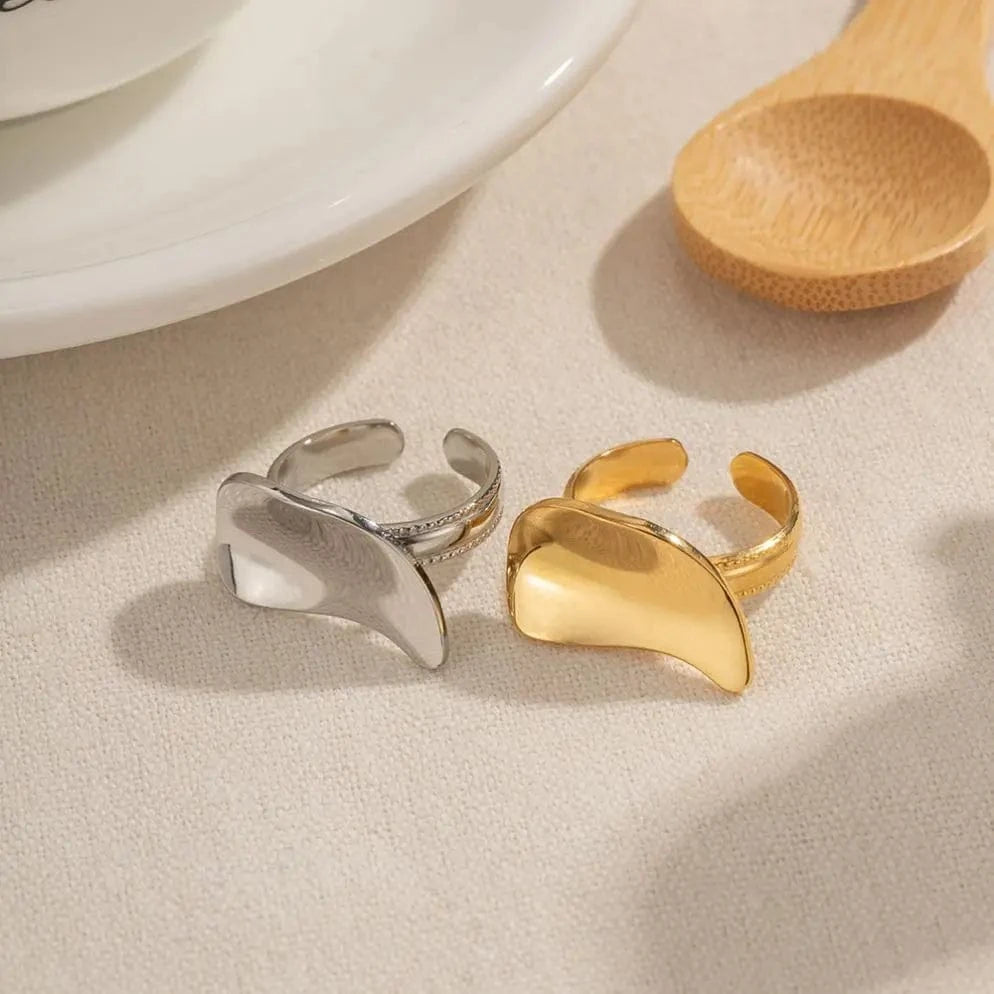 R1882 Open Ring 18K PVD Gold Plated Stainless Steel Opening Smooth Wide Bend Finger Ring For Woman