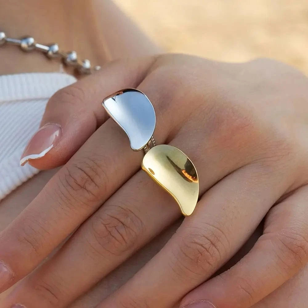 R1882 Open Ring 18K PVD Gold Plated Stainless Steel Opening Smooth Wide Bend Finger Ring For Woman