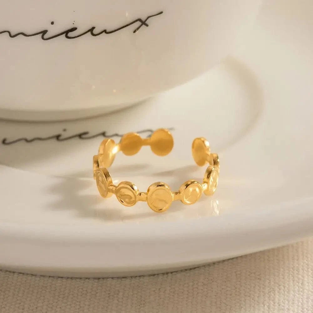 R1912 R1912 Trendy Stainless Steel 18K Gold Plated Ring Gift Opening Cut Out Circle Oval Chain Rings For Women