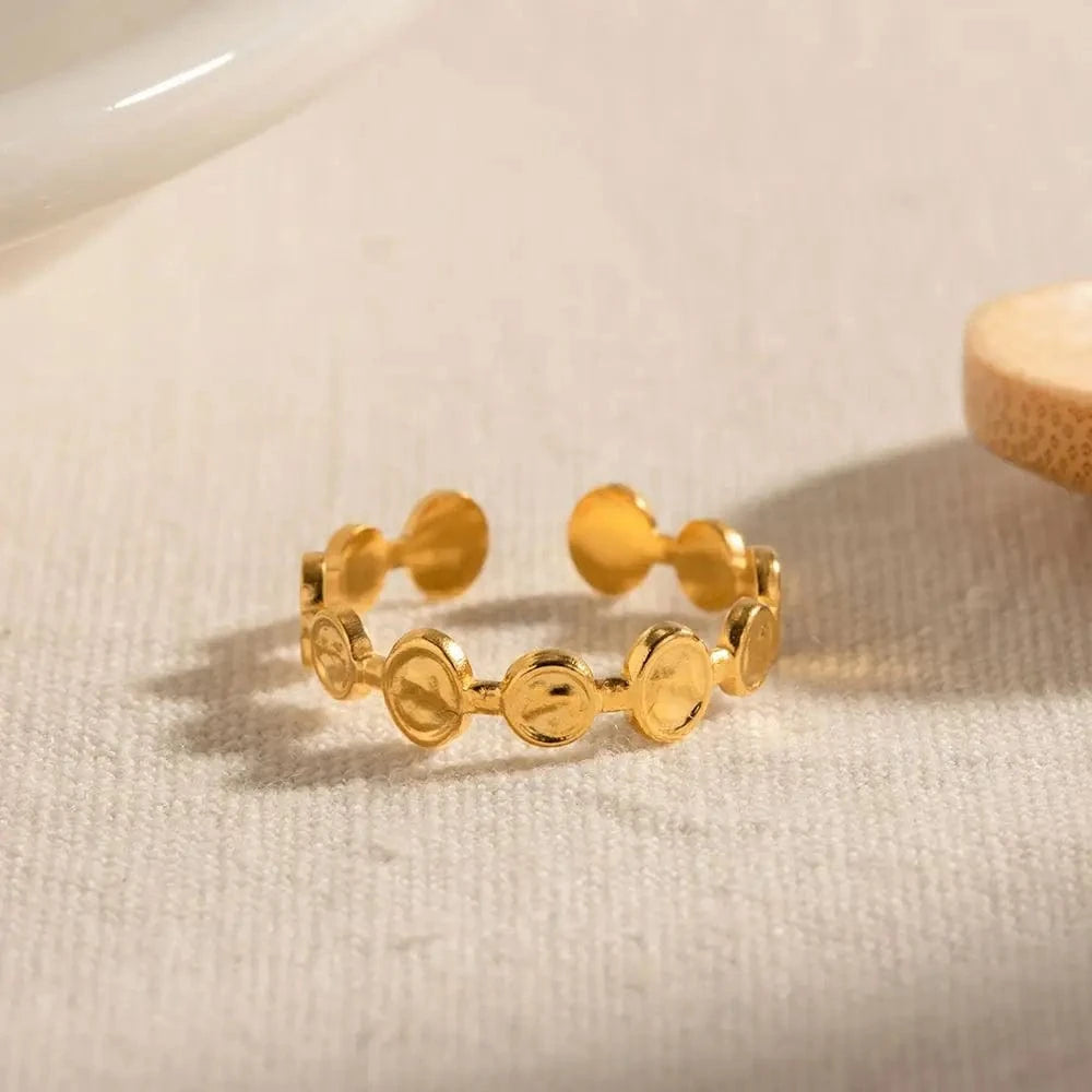 R1912 R1912 Trendy Stainless Steel 18K Gold Plated Ring Gift Opening Cut Out Circle Oval Chain Rings For Women