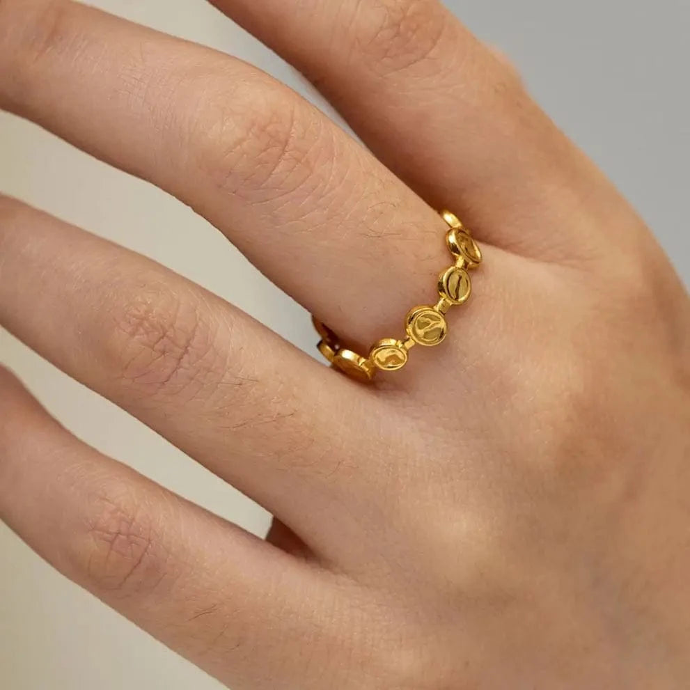 R1912 R1912 Trendy Stainless Steel 18K Gold Plated Ring Gift Opening Cut Out Circle Oval Chain Rings For Women