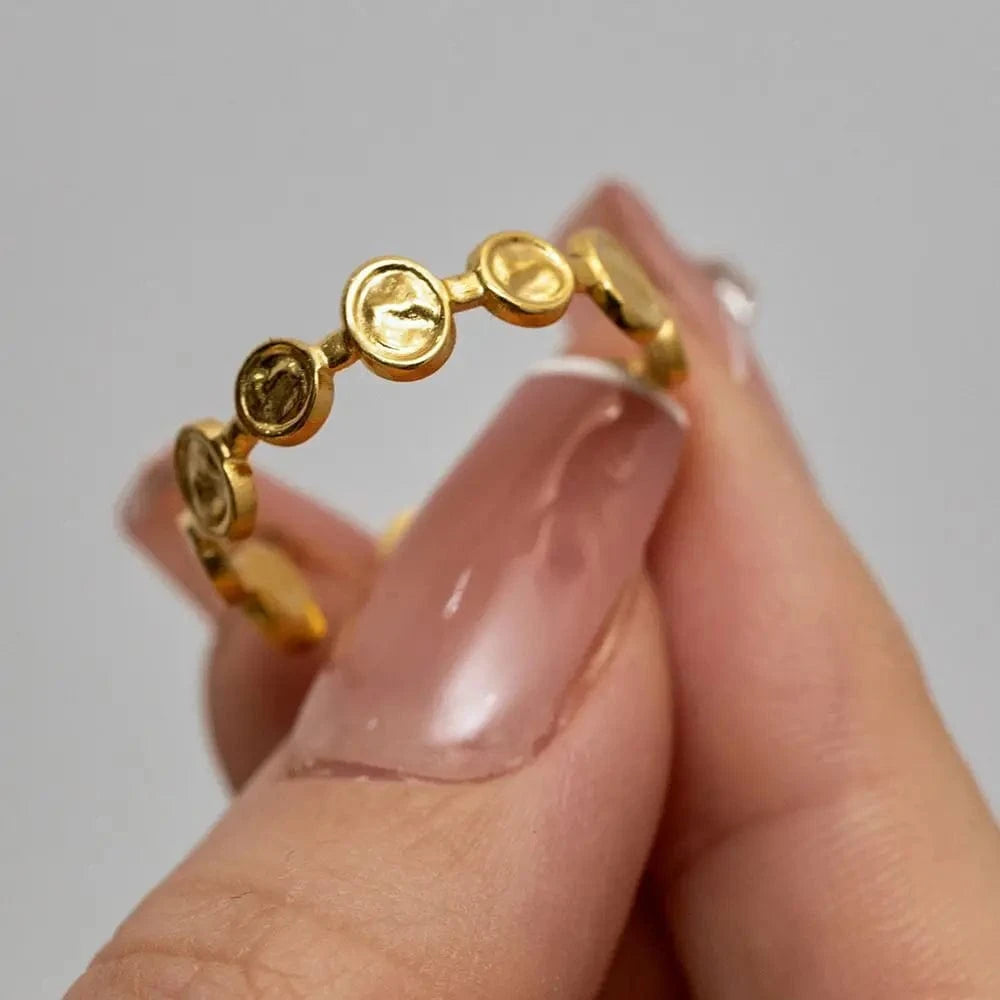 R1912 R1912 Trendy Stainless Steel 18K Gold Plated Ring Gift Opening Cut Out Circle Oval Chain Rings For Women