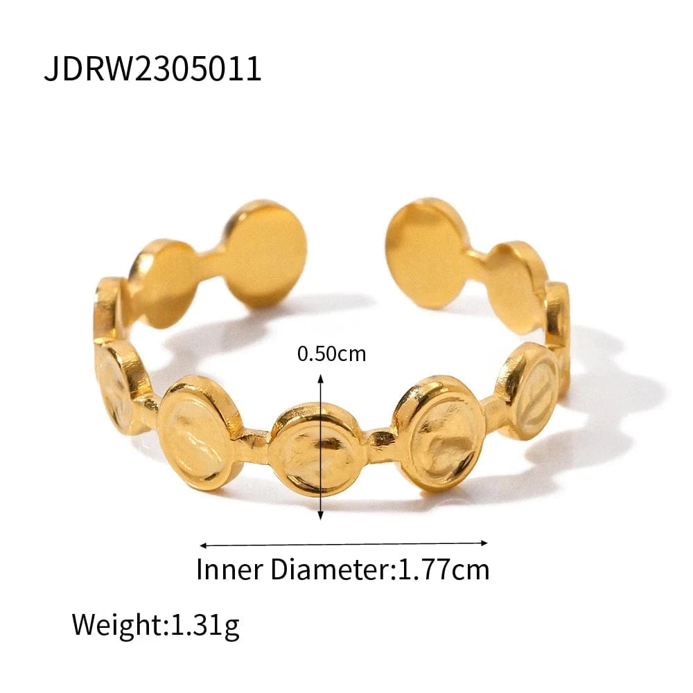 R1912 R1912 Trendy Stainless Steel 18K Gold Plated Ring Gift Opening Cut Out Circle Oval Chain Rings For Women