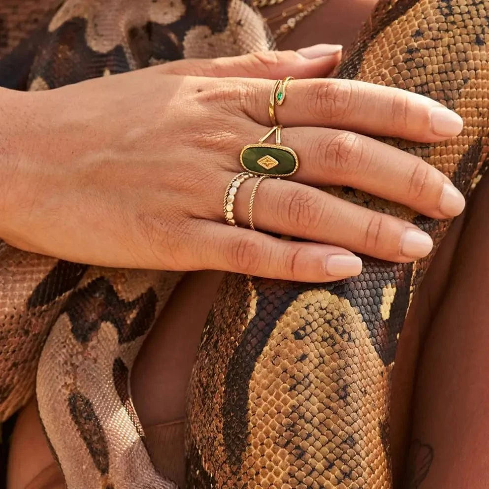 R1920 Arrival Natural African Stone Ring Jewelry 18K Gold Plated Stainless Steel Oval Natural Shell Punk Ring