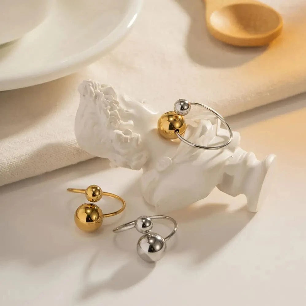 R1972 Minimalist 18K Gold Plated Statement Bead Ring Stainless Steel Silver Color Ball Cross Open Ring for Gift