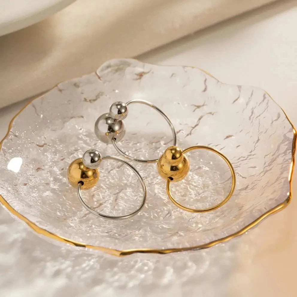 R1972 Minimalist 18K Gold Plated Statement Bead Ring Stainless Steel Silver Color Ball Cross Open Ring for Gift