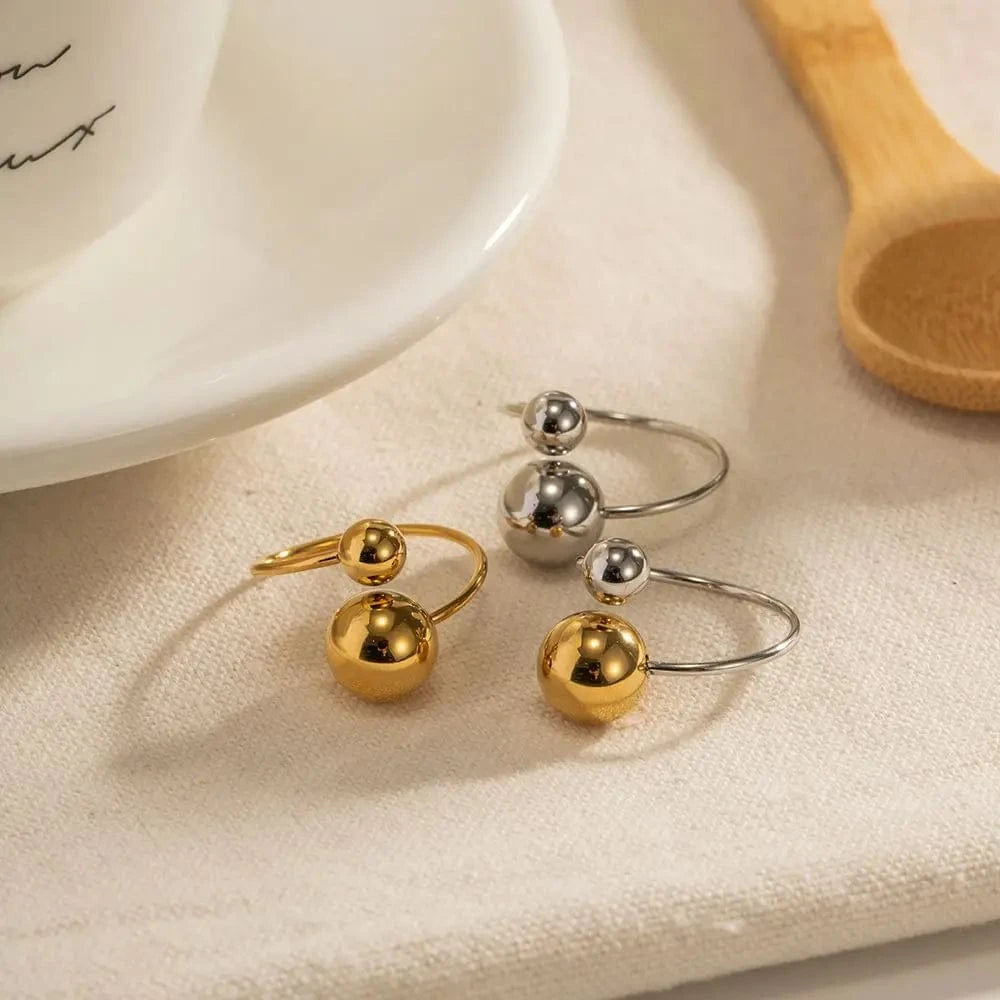 R1972 Minimalist 18K Gold Plated Statement Bead Ring Stainless Steel Silver Color Ball Cross Open Ring for Gift