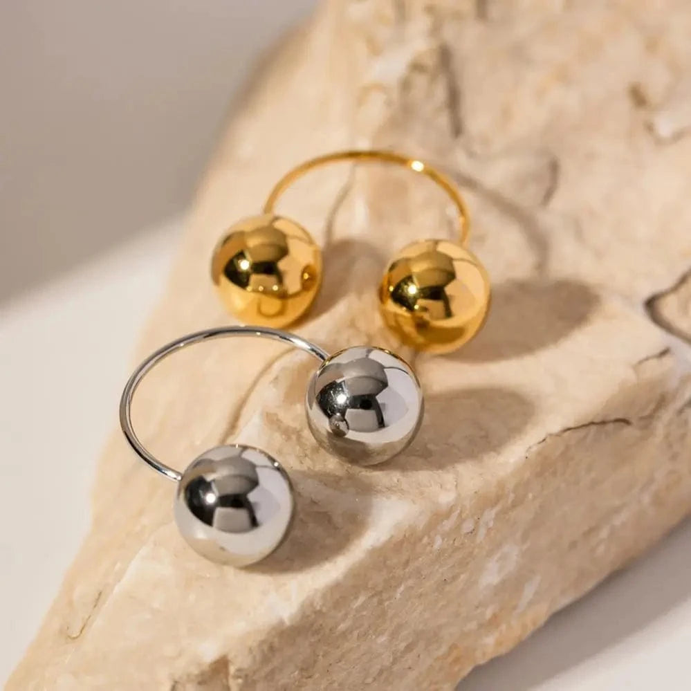 R1982 Manufacturer Silver 18K Gold Plated Geometric Ball Minimilist Opening Ring High-quality Drop Jewelry
