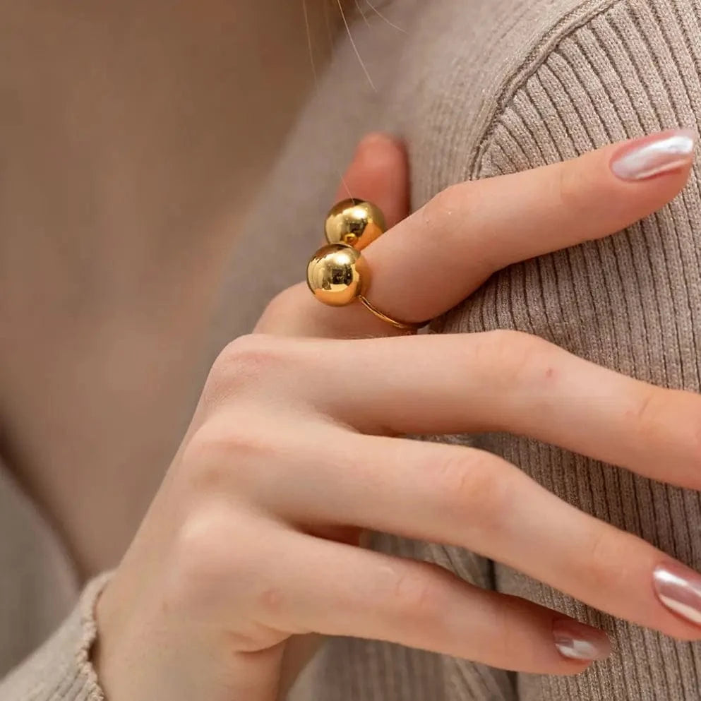 R1982 Manufacturer Silver 18K Gold Plated Geometric Ball Minimilist Opening Ring High-quality Drop Jewelry